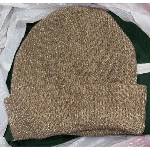Zara Knit Gold Shimmer Knit Beanie Metallic Sparkle Slouchy Hat Soft Women’s - Picture 5 of 6